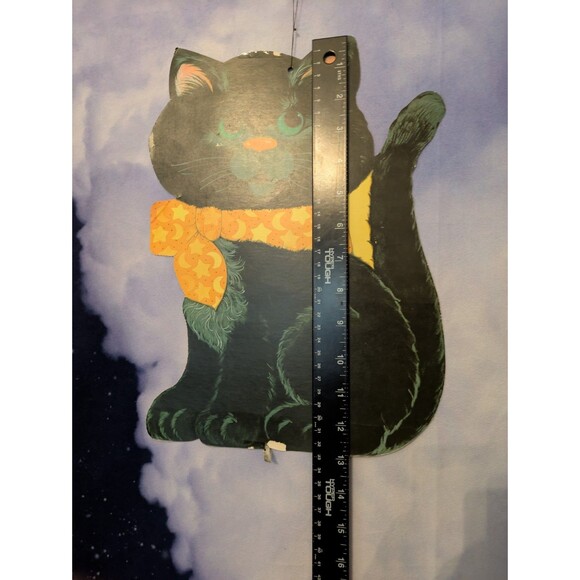 Vintage Eureka Black Cat Halloween Die Cut 9.5x13" Moon Star Bow Retro Decor - Picture 7 of 7